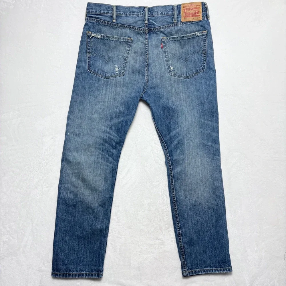 Levi's 522 Slim‎ Taper Distressed Jeans Men's 38x30 Blue Ripped Shredded Cotton